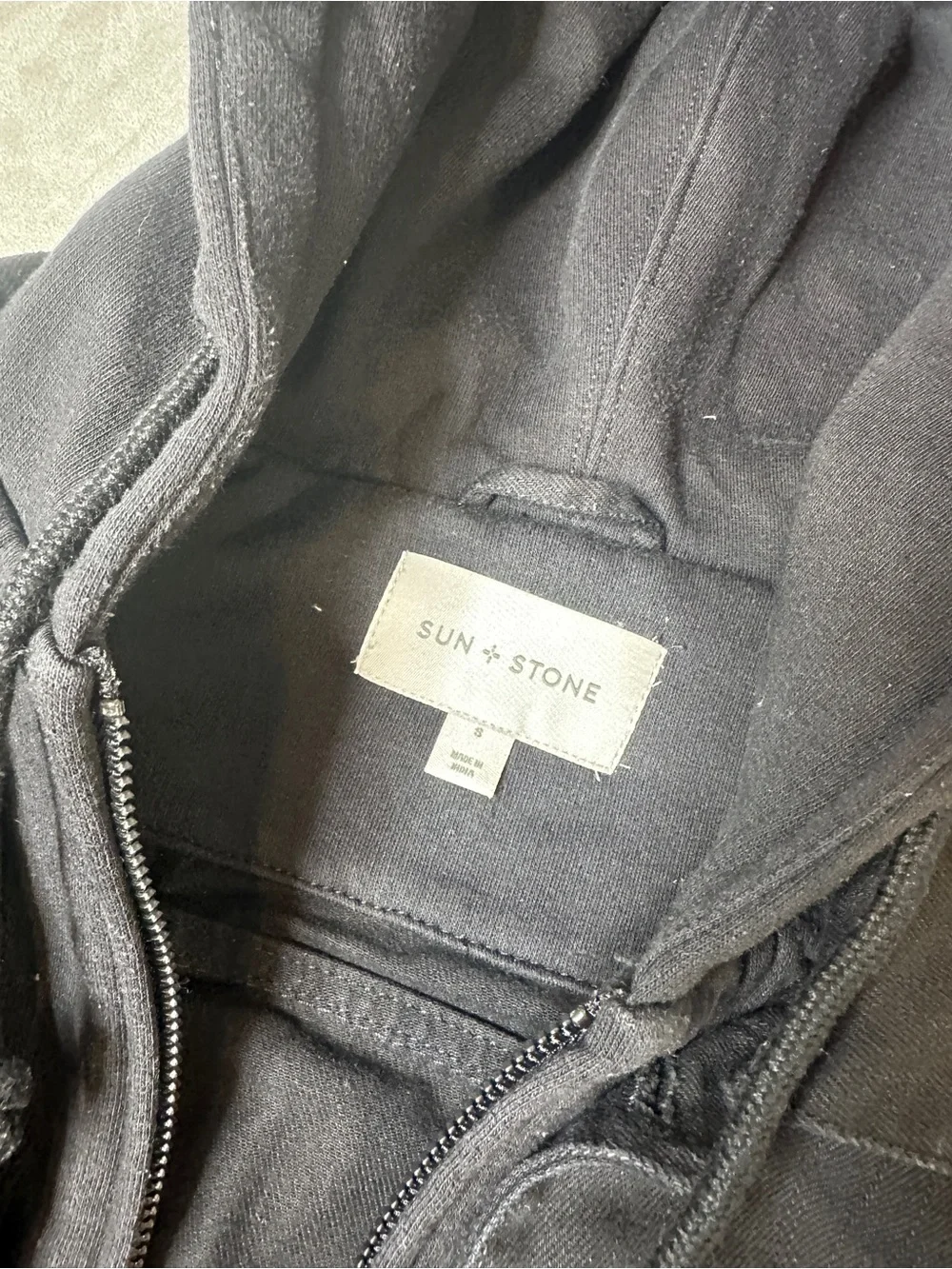 Sun + Stone Black Zip Hoodie